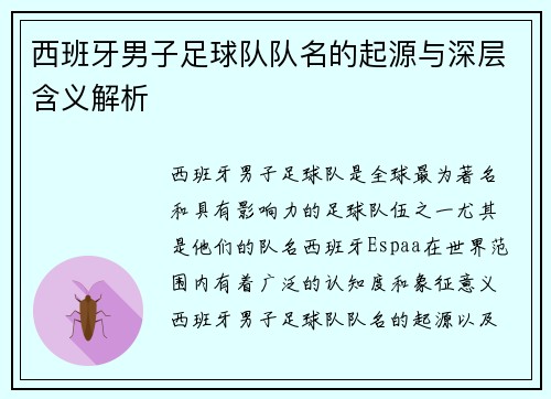 西班牙男子足球队队名的起源与深层含义解析