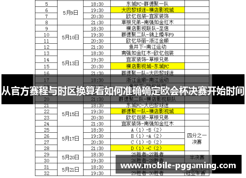 从官方赛程与时区换算看如何准确确定欧会杯决赛开始时间